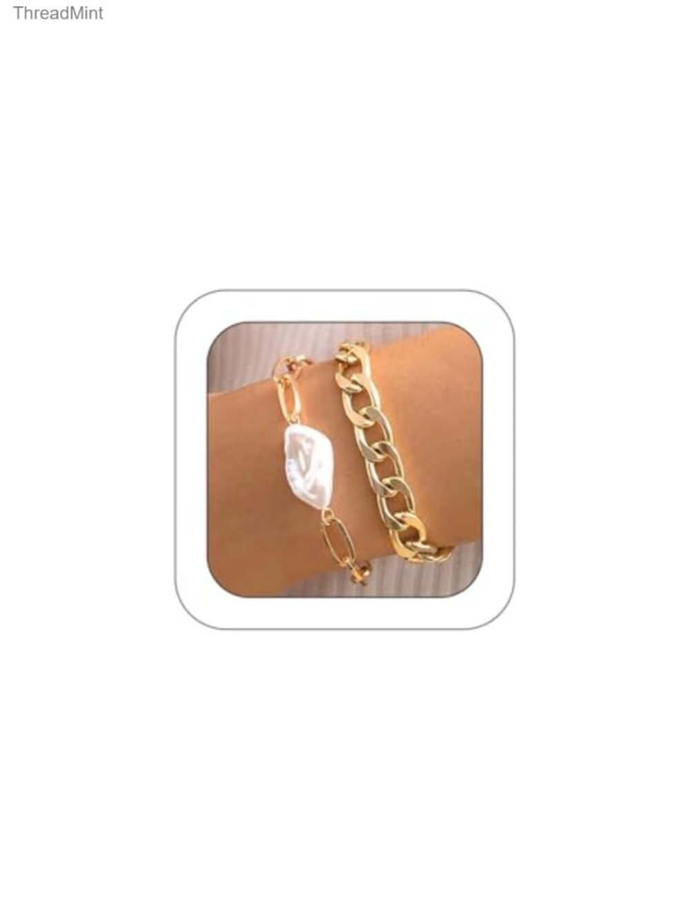 Baroque Pearl Chain Bracelet Set Adjustable Paperclip Link Cuban Bangle